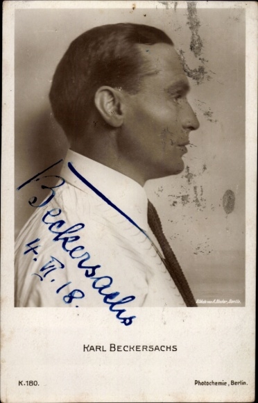 Ak Schauspielerin Karl Beckersachs, Seitenportrait, Autogramm