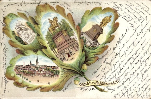 Eichenblatt Litho Mönchengladbach am Niederrhein, Bismarckdenkmal, Denkmal Kaiser Wilhelm I.