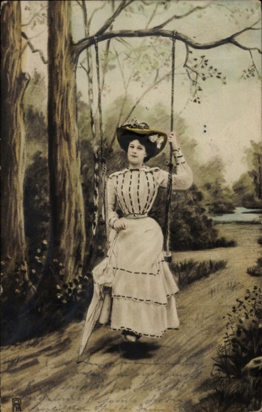 Ak Junge Frau, Schaukel