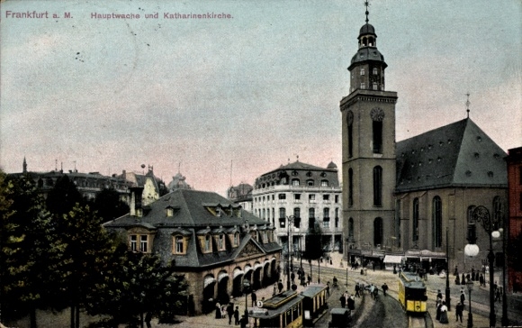 Ak Frankfurt am Main,  Hauptwache, Katharinenkirche, Straßenbahn