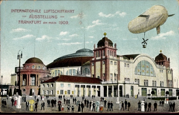 Ak Frankfurt am Main, Internationale Luftschifffahrtsausstellung 1909, Ausstellungshalle, Luftschiff