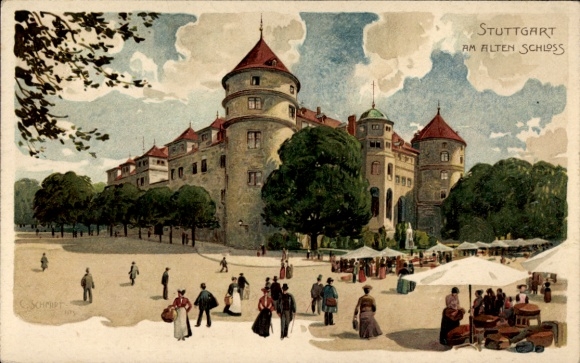 Künstler Litho Schmidt, C., Stuttgart in Baden Württemberg, Am alten Schloss