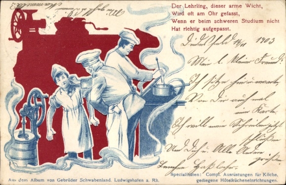 Ak Der Lehrling, dieser arme Wicht, Köche, Gebrüder Schwabenland, Ludwigshafen am Rhein