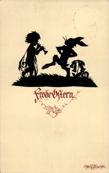 Scherenschnitt Künstler Ak Plischke, Georg, Ostern, Hase