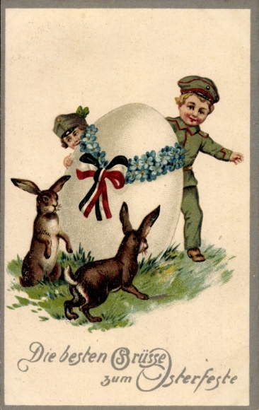Ak Glückwunsch Ostern, Osterhasen, Osterei, Kinder