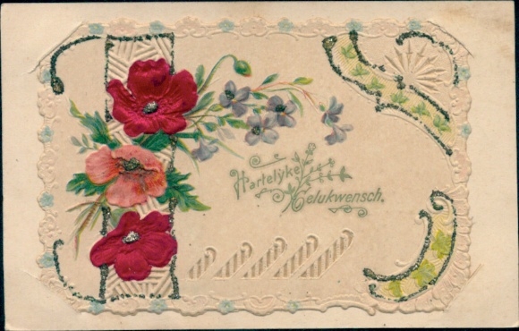 Material Glitzer Ak Glückwunsch, Blumen, Kitsch