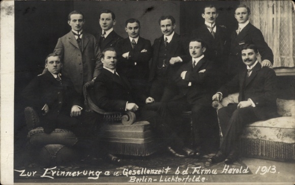 Foto Ak Berlin Steglitz Lichterfelde, Erinnerung an die Gesellenzeit bei der Firma Herold 1913