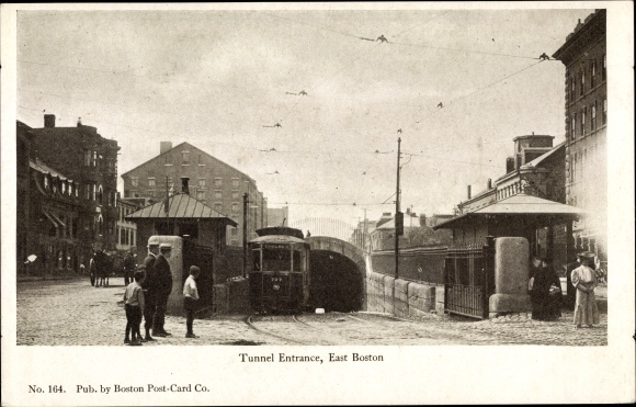 Ak Boston Massachusetts USA, Tunnel Entrance, Straßenbahn