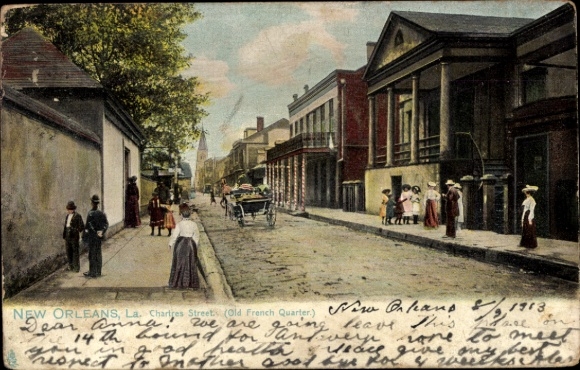 Ak New Orleans Louisiana USA,  Charles Street, Old French Quarter, Straßenansicht, Personen, Pfer