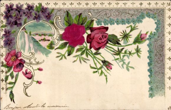 Präge Litho Blumen, Rosen