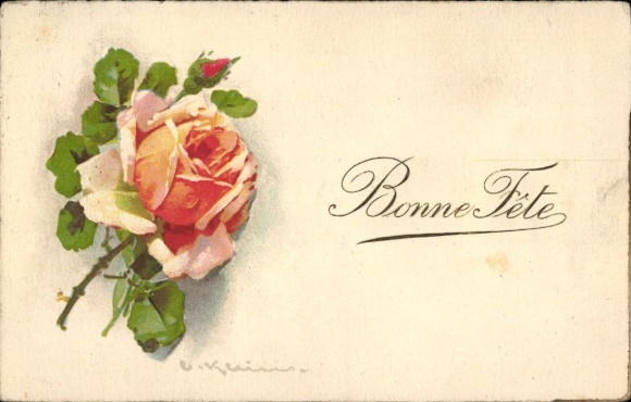 Künstler Ak Klein, C., Bonne Fete, Glückwunsch, Rose