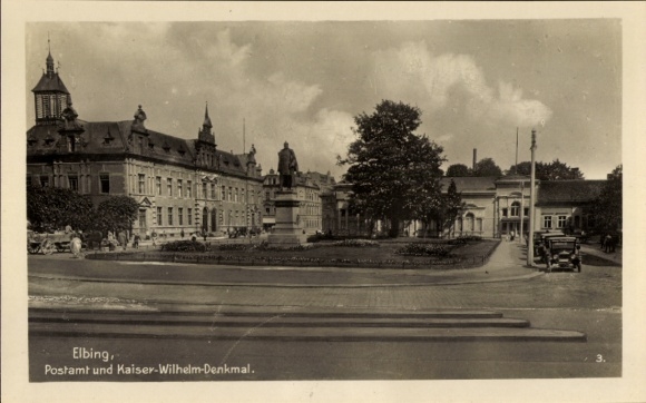 Ak Elbląg Elbing Westpreußen, Postamt, Kaiser-Wilhelm-Denkmal
