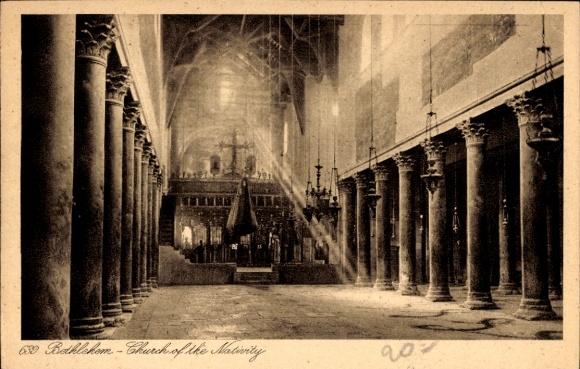 Ak Bethlehem Palästina,  Kirche der Geburt, Säulen, Altar,  