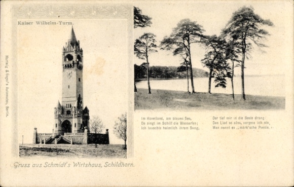 Ak Berlin Grunewald Schildhorn, Schmidt's Wirtshaus, Kaiser Wilhelm Turm