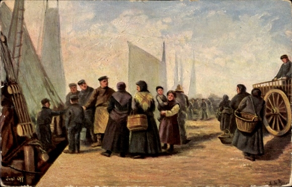 Künstler Ak Großbritannien, Hafenszene, Fischerboote