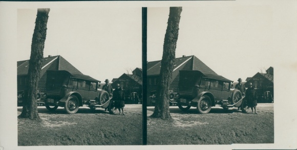 Stereo Foto Familie mit Automobil am Torfhaus