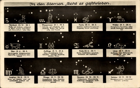 Ak Sternzeichen, In den Sternen steht es geschrieben
