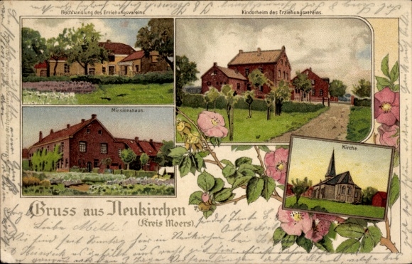 Litho Neukirchen Vluyn am Niederrhein, Missionshaus, Erziehungsverein, Buchhandlung, Kinderheim