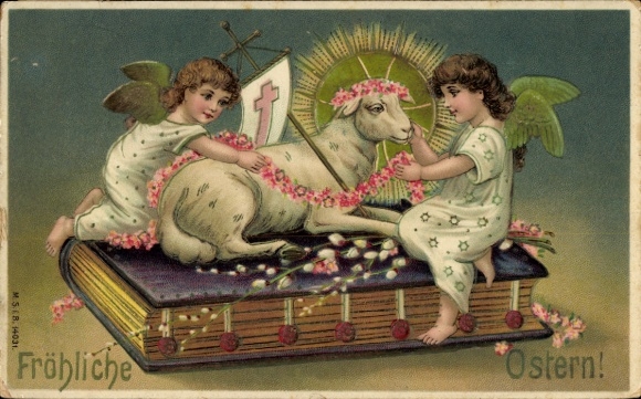 Präge Ak Glückwunsch Ostern, Engel, Schaf
