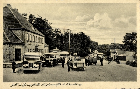 Ak Kupfermühle Harrislee in Schleswig Holstein, Zoll- und Grenzstelle, Busse