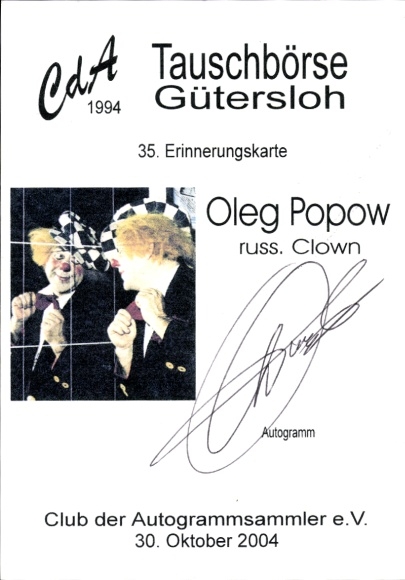 Ak Russischer Clown Oleg Popow, Portrait, Autogramm
