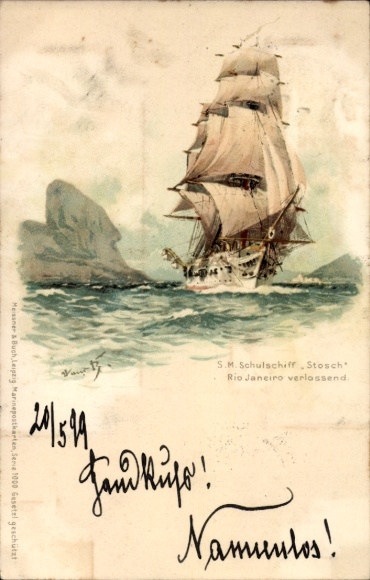 Künstler Litho Bohrdt, Hans, Segelschulschiff Stosch Rio de Janeiro verlassend