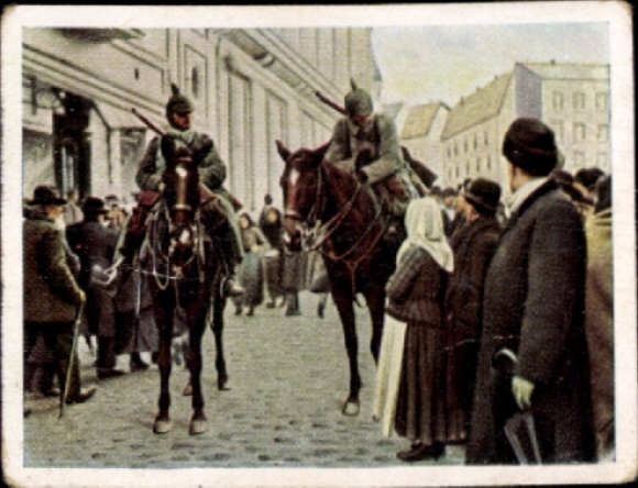 Sammelbild Der Weltkrieg 1916, Der Feldzug gegen Rumänien Nr. 114 Bukarest, Kavalleriepatrouille