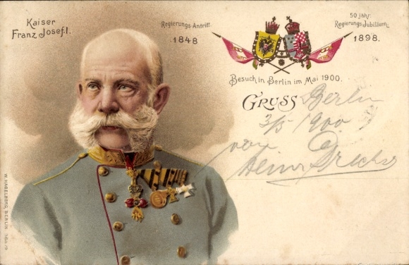Litho Kaiser Franz Josef I., Regierungsjubiläum, Besuch in Berlin 1900