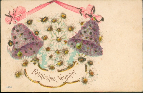 Ak Glückwunsch Neujahr, Glocken aus Blumen
