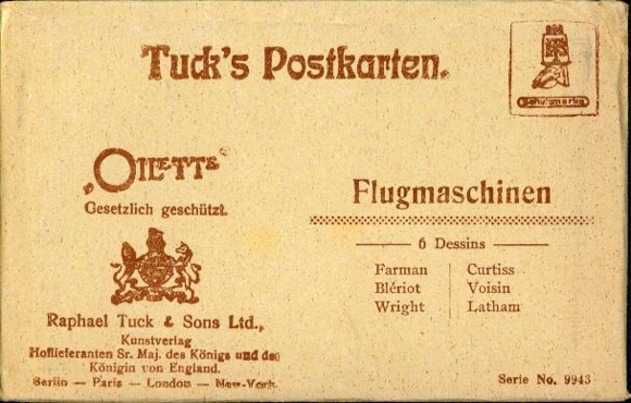 6 Künstler AK im Umschlag Flugmaschinen, Oilette Serie