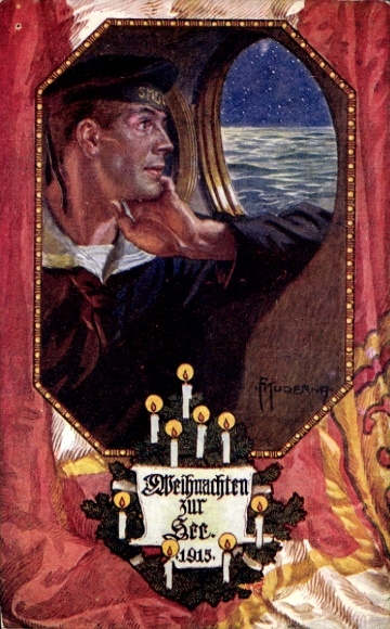 Künstler Ak Kuderna, Weihnachten zur See 1915, k.u.k. Matrose, Österreichischer Flottenverein