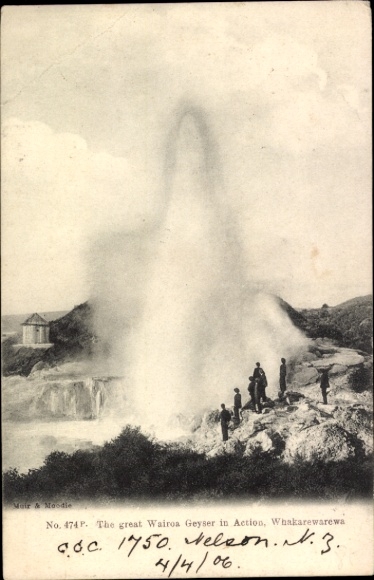 Ak Whakarewarewa Rotorua Neuseeland, Wairoa Geysir, Menschen, Wasserfontäne, Whakarewarewa