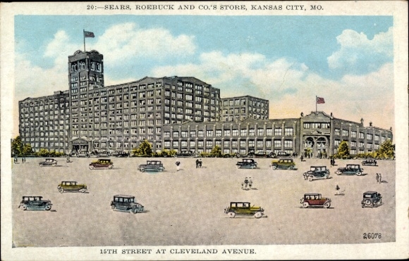Ak Kansas City Missouri USA, Sears Store, 16th Street, Cleveland Avenue, viele Autos, historis...