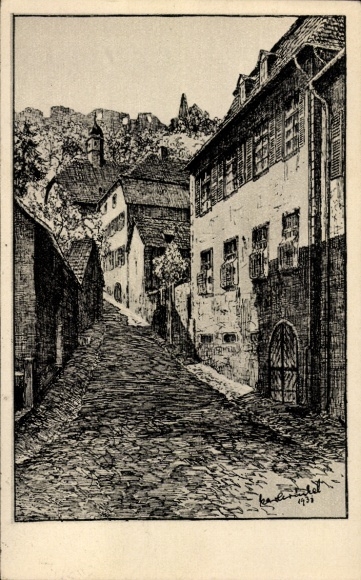 Künstler Ak Winkel, Karl, Lindenfels im Odenwald, Aufgang zur Burg