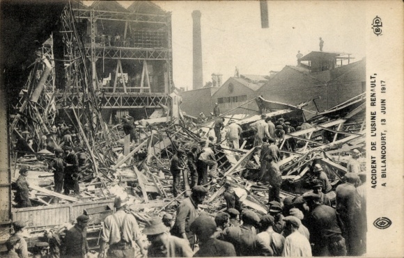 Ak Billancourt Hauts de Seine, Unfall in der Renault-Fabrik am 13. Juni 1917