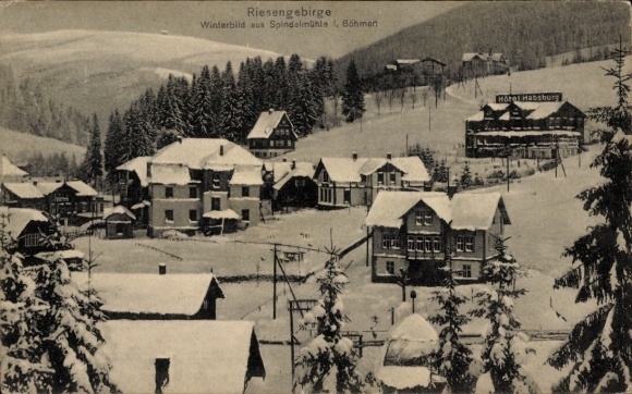 Ak Spindleruv Mlýn Spindlermühle Riesengebirge Region Königgrätz, Mädelstegbaude, Winterlandschaf