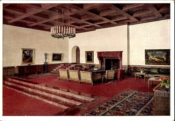 Ak Obersalzberg Berchtesgaden, Berghof, Hitlerhaus, Haus Wachenfeld, Große Halle, Innenansicht