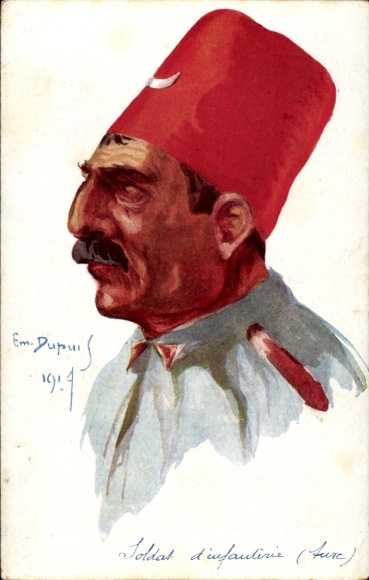 Künstler Ak Dupuis, E., Türkischer Soldat der Infanterie in Uniform, Portrait