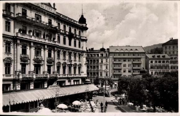 Ak Karlovy Vary Karlsbad Stadt, Café Pupp, Lutherstraße,   Architektur, 