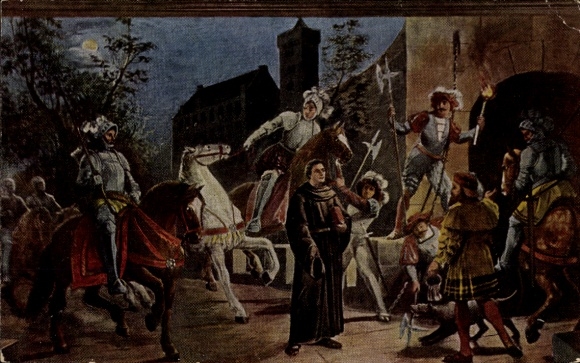 Künstler Ak Weiß, Reformator Martin Luther, Ankunft auf der Wartburg