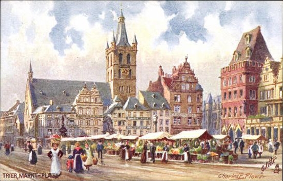 6 Künstler AK im Umschlag Trier an der Mosel, Oilette Serie