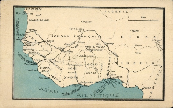 Landkarten Ak Französisch West-Afrika, Senegal, Elfenbeinküste, Goldküste, Dahomey, Nigeria