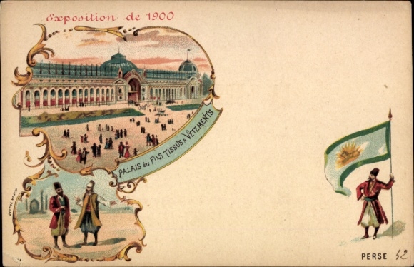 Litho Weltausstellung Paris 1900, Palais des Fils Tissus & Vetements, Persien, Serviette Prodigieuse