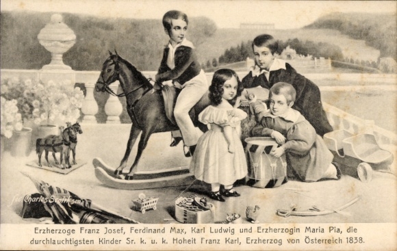 Künstler Ak Scolik, Charles, Erzherzog Franz Joseph, Ferdinand Maximilian, Karl Ludwig, Maria Pia