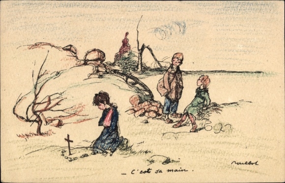 Künstler Ak Poulbot, Francisque, Kind am Grab