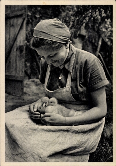 Ak Hans Retzlaff, Reichsarbeitsdienst für die weibliche Jugend, Arbeitsmaid, Küken