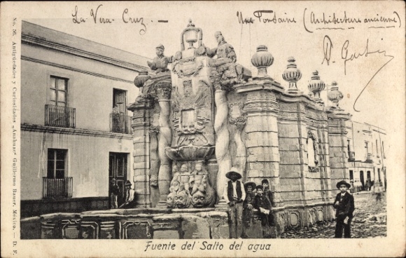 Ak Ciudad de Mexico Mexico City Mexiko Stadt, Brunnen, Menschen,  Architektur, Fuente del Salto d