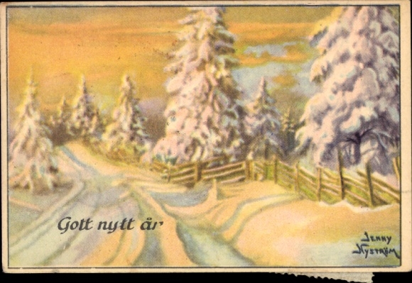 Künstler Ak Nyström, Jenny, Fröhliches Neujahr, Winterlandschaft