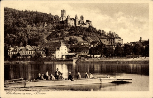 Ak Wertheim am Main, Blick auf Burg, Fluss, Ruderboot, Personen, Ort: Wertheim am Main