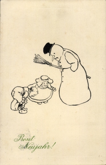 Ak Glückwunsch Neujahr, Kinder, Schneemann